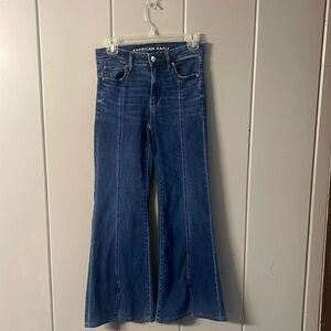American Eagle Festival Flare Front Slit Wide Leg Stretch Denim Jeans Women's